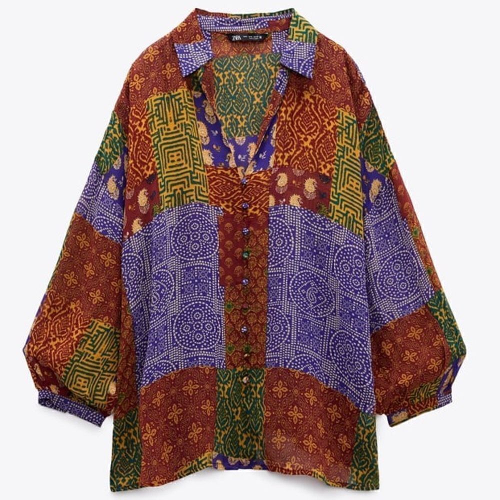 ZARA PATCHWORK PRINTED OVERSIZED BLOUSE - Picture 4 of 7